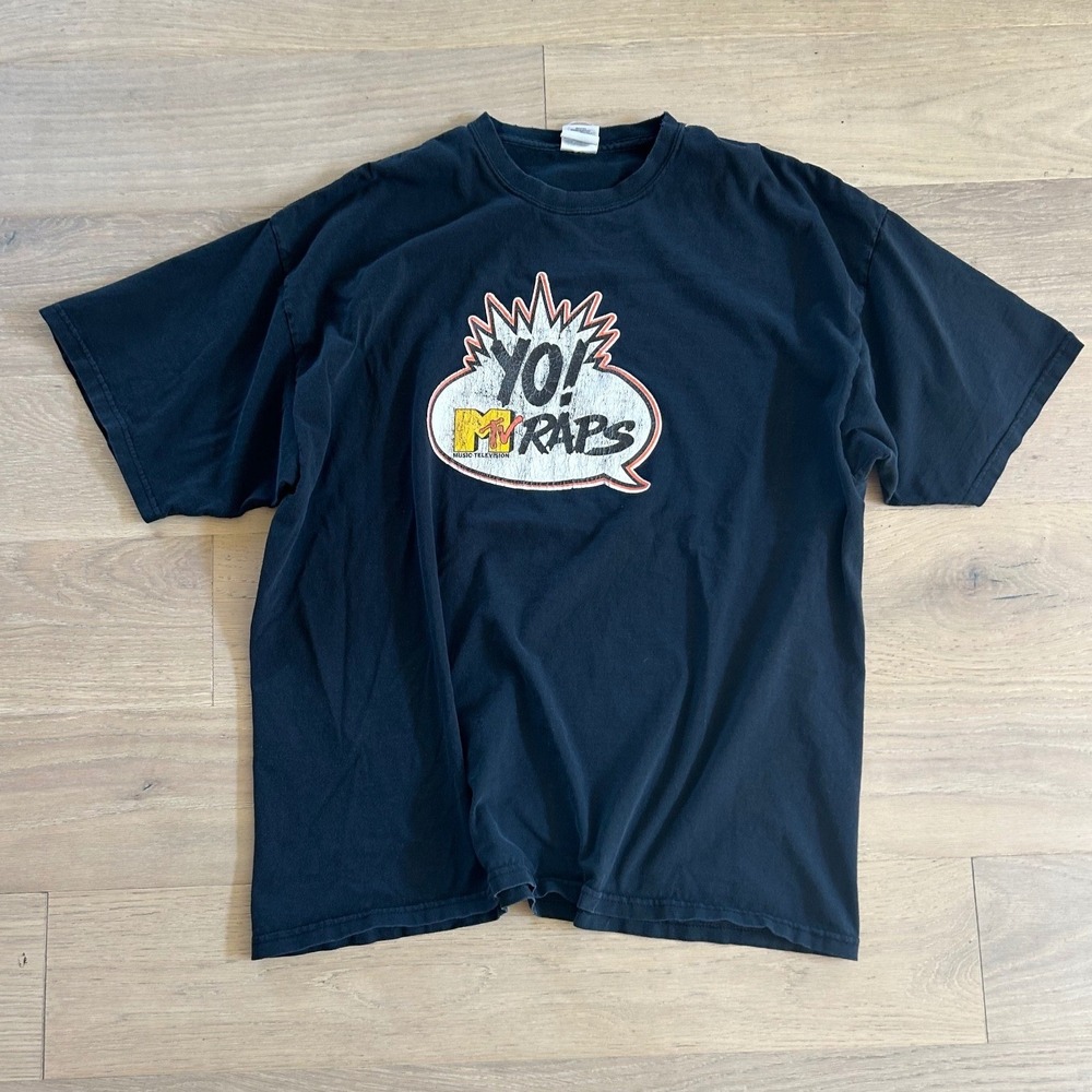 Yo! MTV Raps Black Graphic T-Shirt Mens 2XL Gildan Ultra Cotton 90s Hip Hop Tee